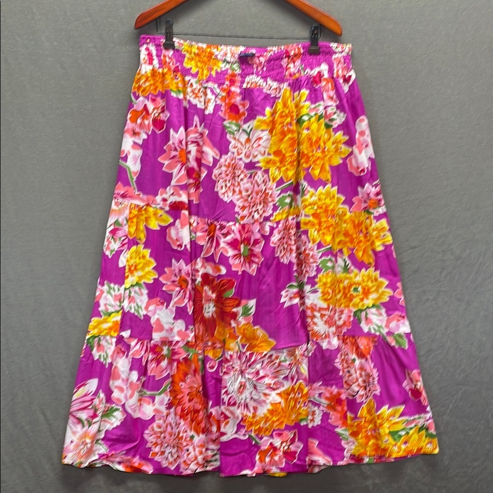 Fig & Vine Vibrant Purple and Yellow Tiered Midi Skirt